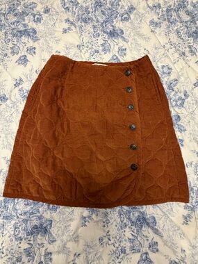 Madewell Quilted Corduroy Button-Front Skirt in Rust